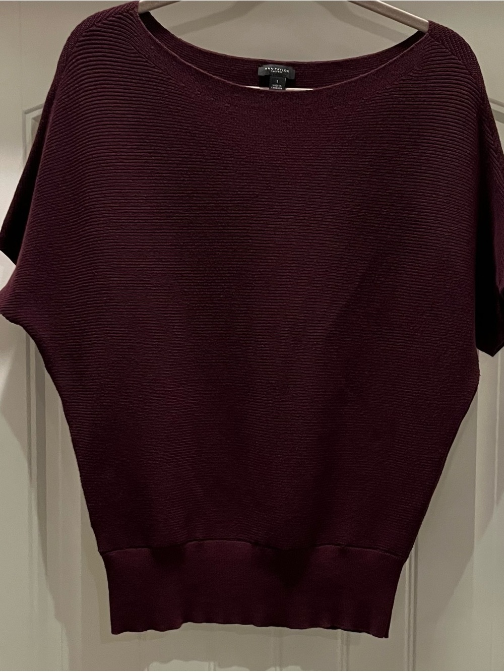 Ann Taylor Factory Deep Burgundy Ribbed Crewneck Sweater